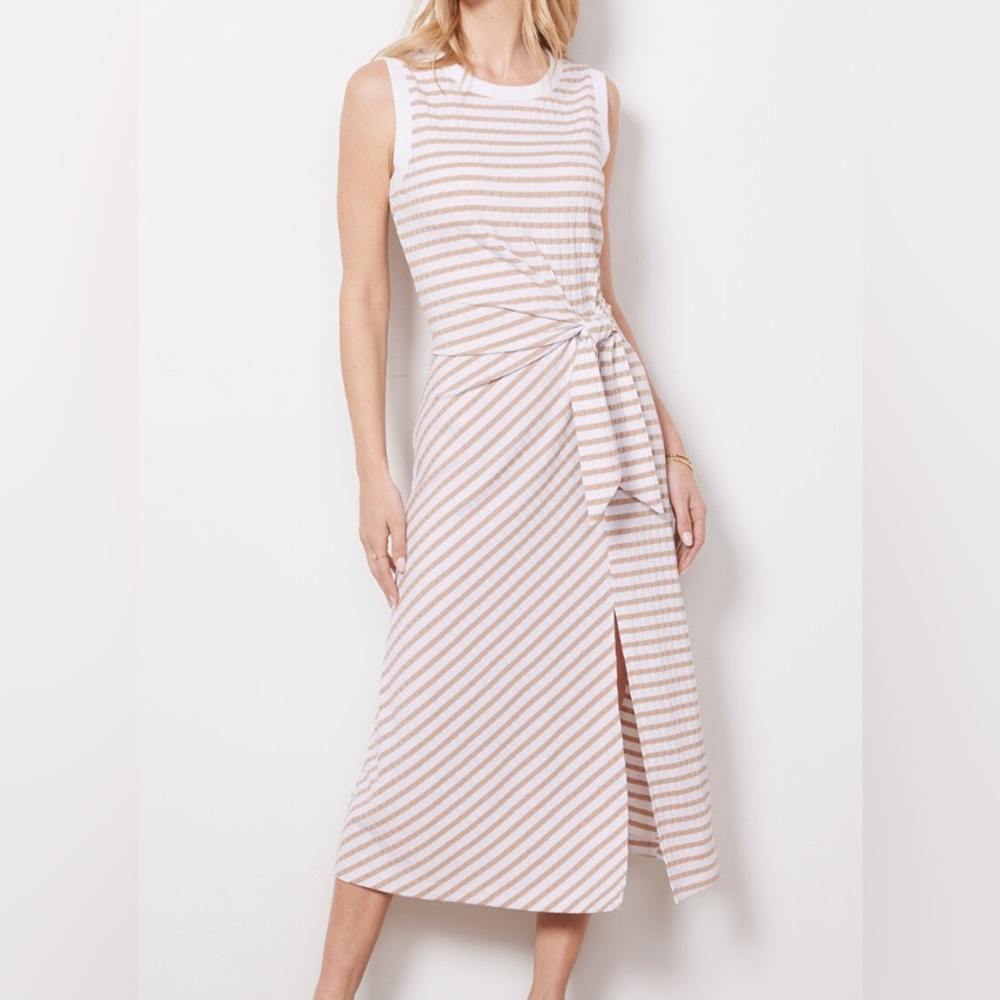 New! Evereve Aster Tank midi Dress white and taupe striped size XL sleeveless